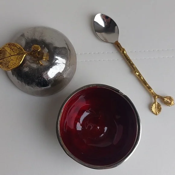 Michael ARAM Silver and Red Apple-Shaped Bowl with Spoon - Picture 2 of 9